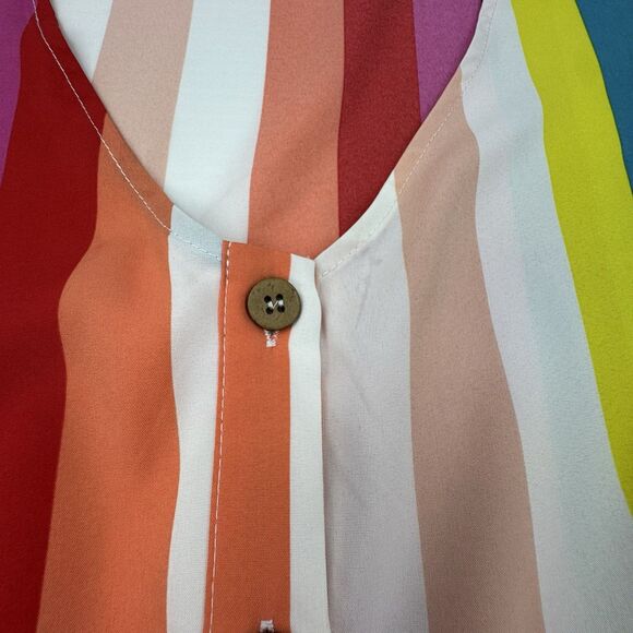 Rainbow Striped Dress Size 2X Button Front Ruffle Sleeve Boho Retro Festival - Picture 9 of 12